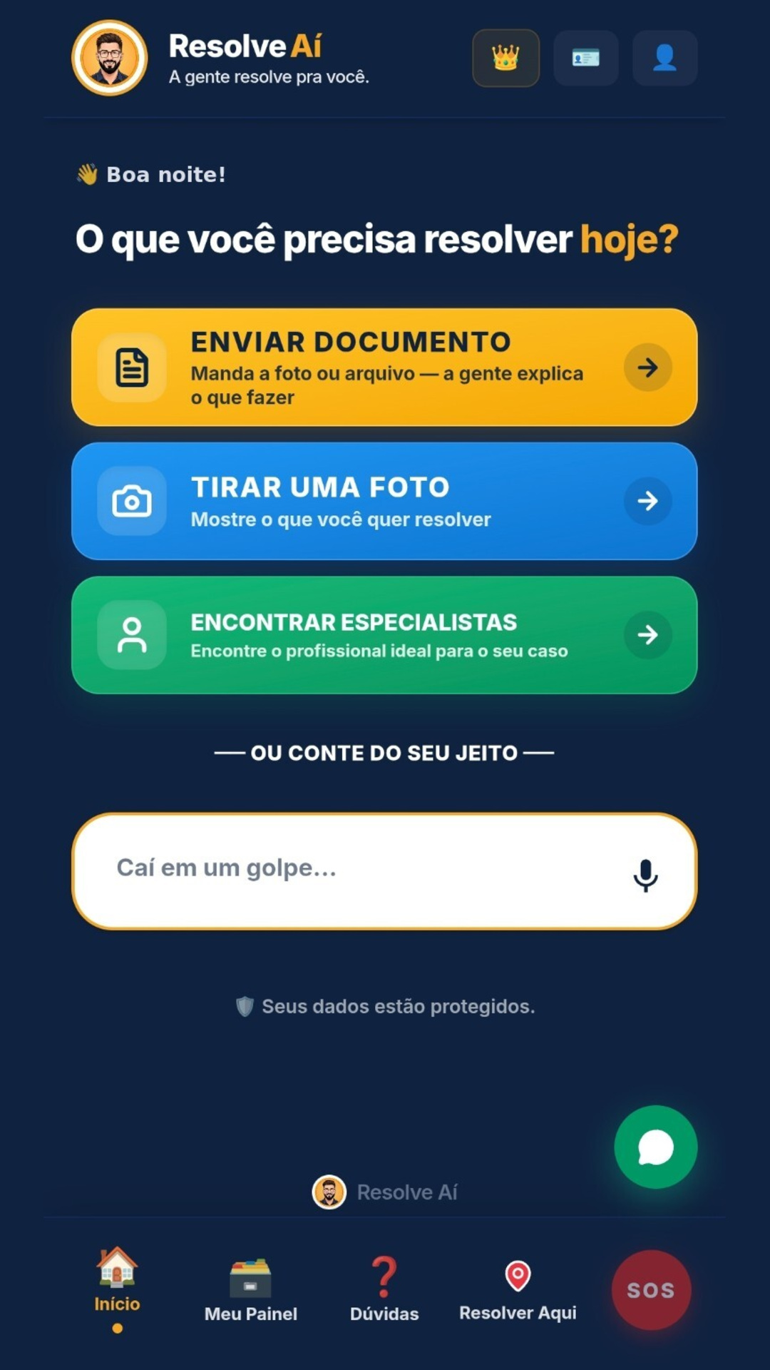 Tela inicial do aplicativo Chama o Brabo